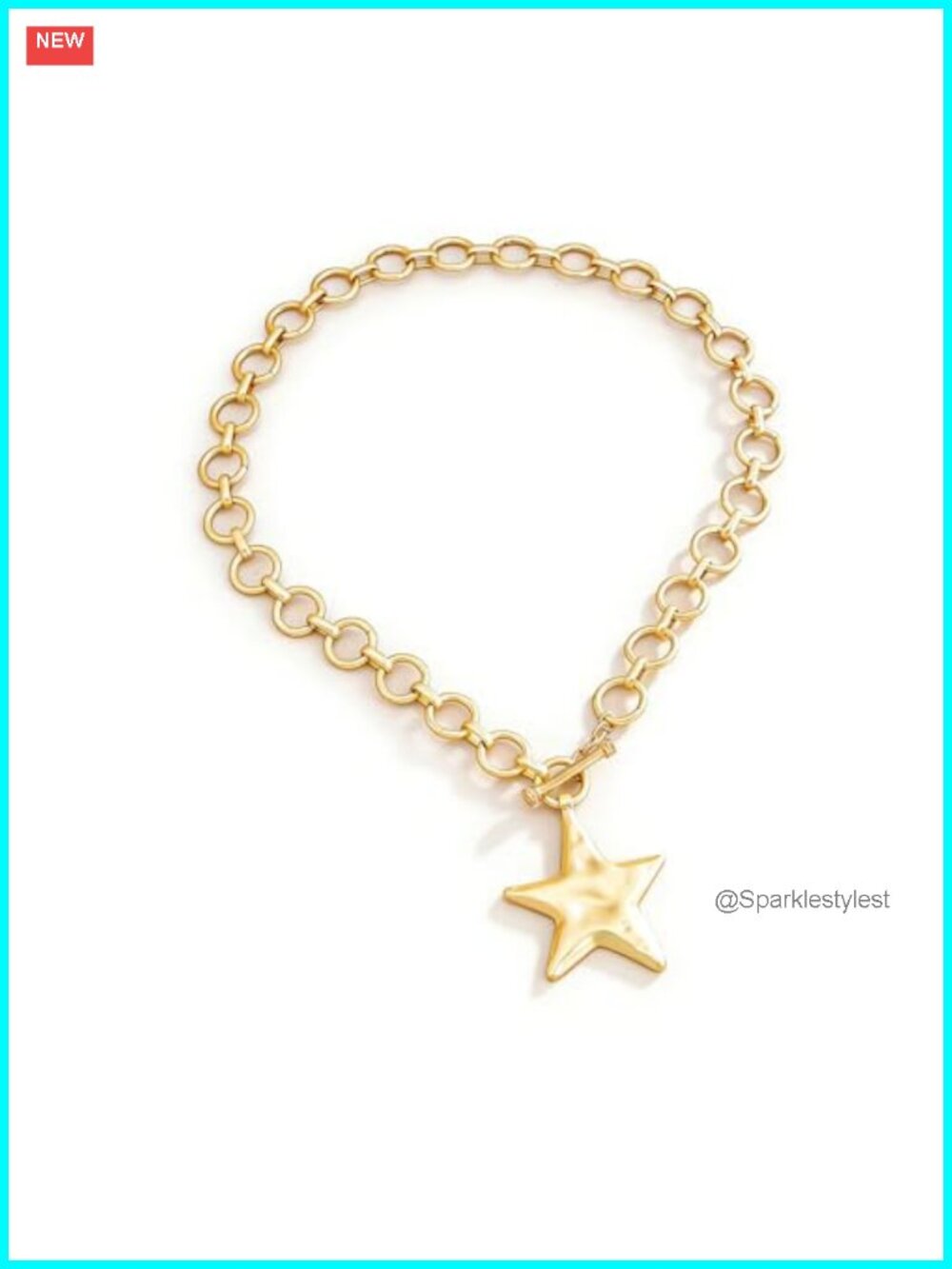 Chunky Star Statement Necklace Thick Paperclip Chain Toggle Clasp
